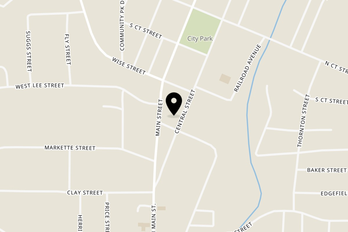 Map showing the location of Thai Egg Roll Bistro on 903 Central St in Water Valley
